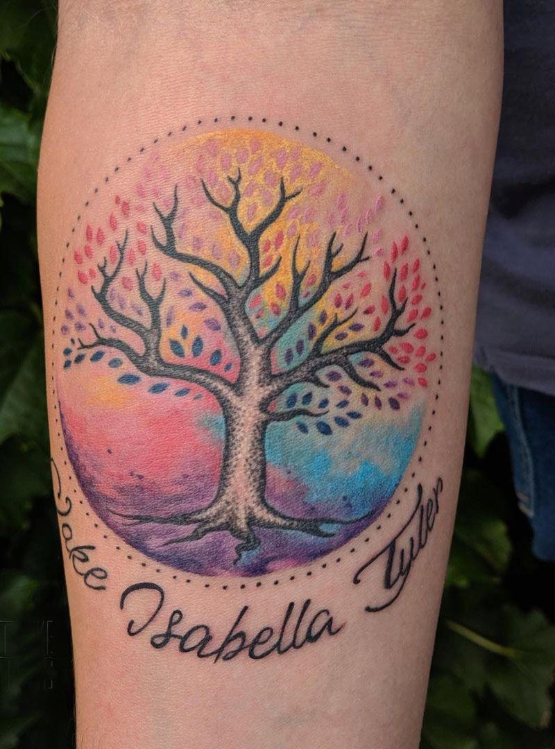30 Pretty Watercolor Tree Tattoos You Want to Try