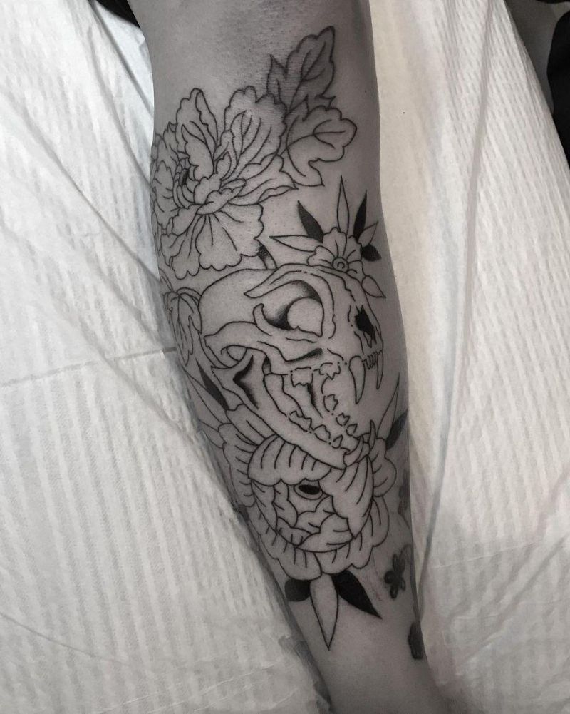 30 Pretty Cat Skull Tattoos You Will Love