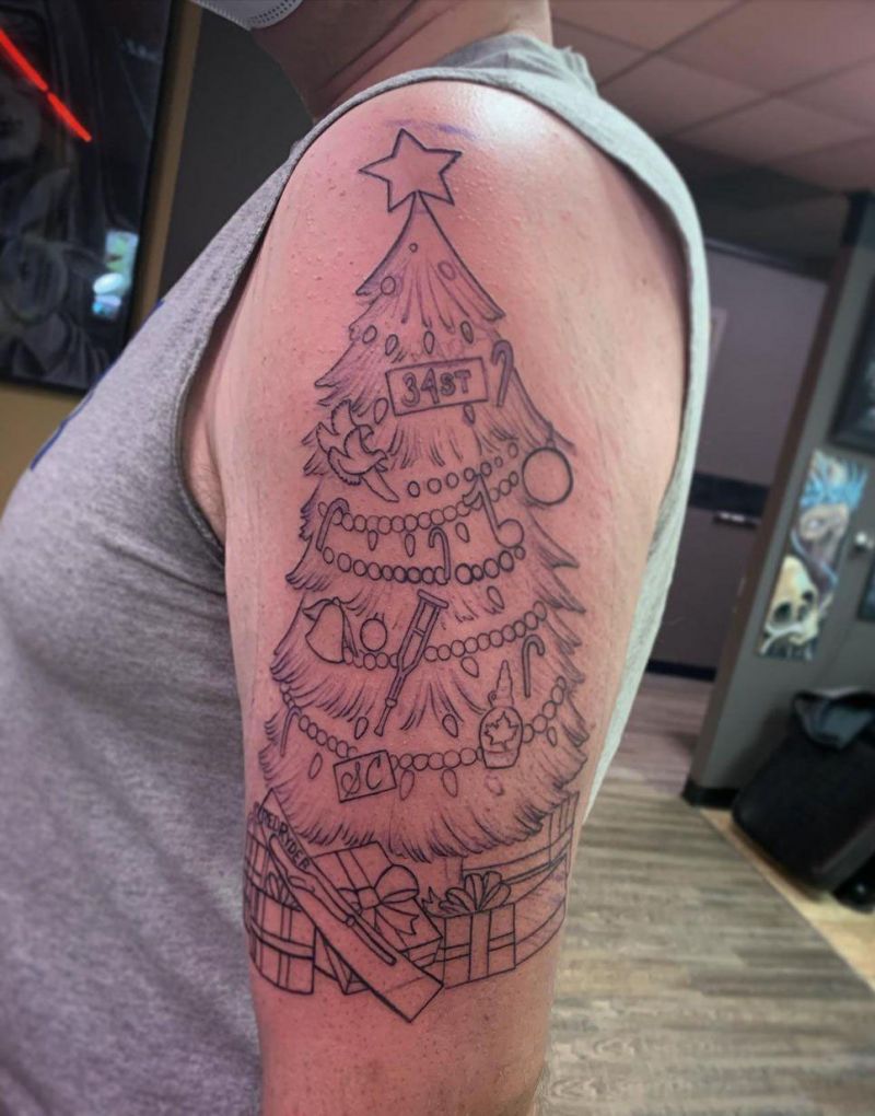 30 Pretty Christmas Tree Tattoos to Celebrate The Festival