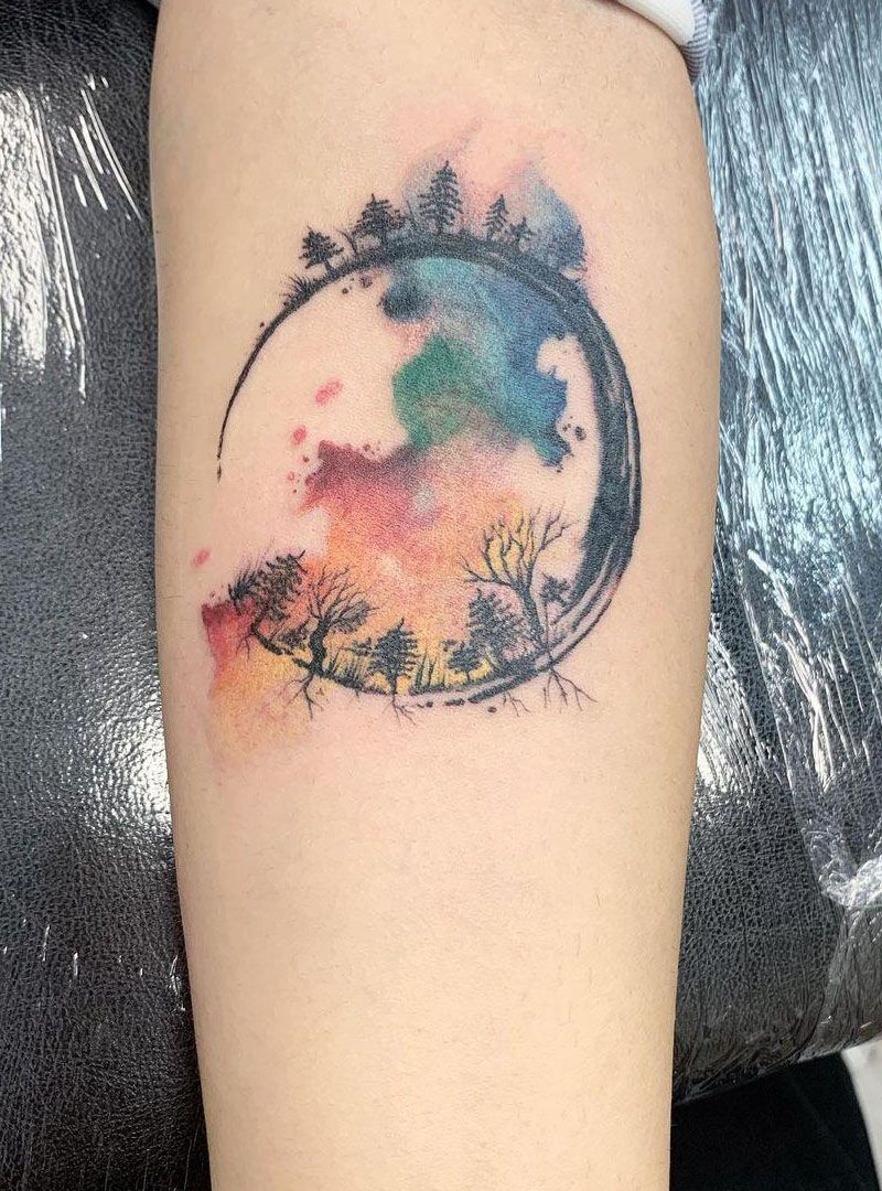 30 Pretty Watercolor Tree Tattoos You Want to Try