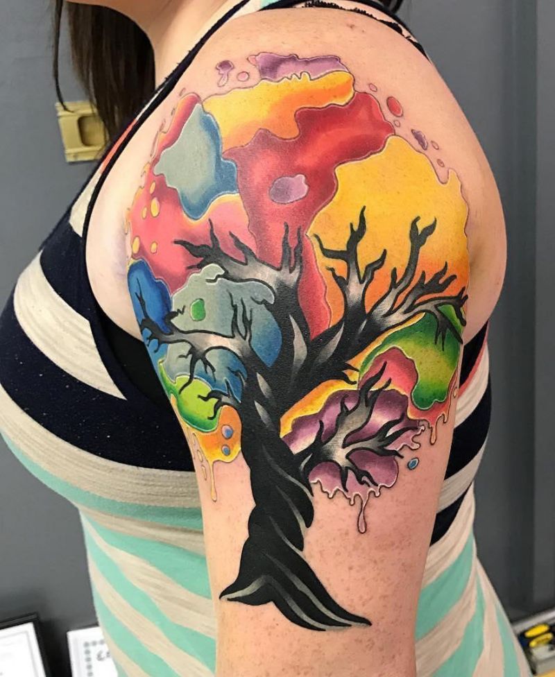 30 Pretty Watercolor Tree Tattoos You Want to Try