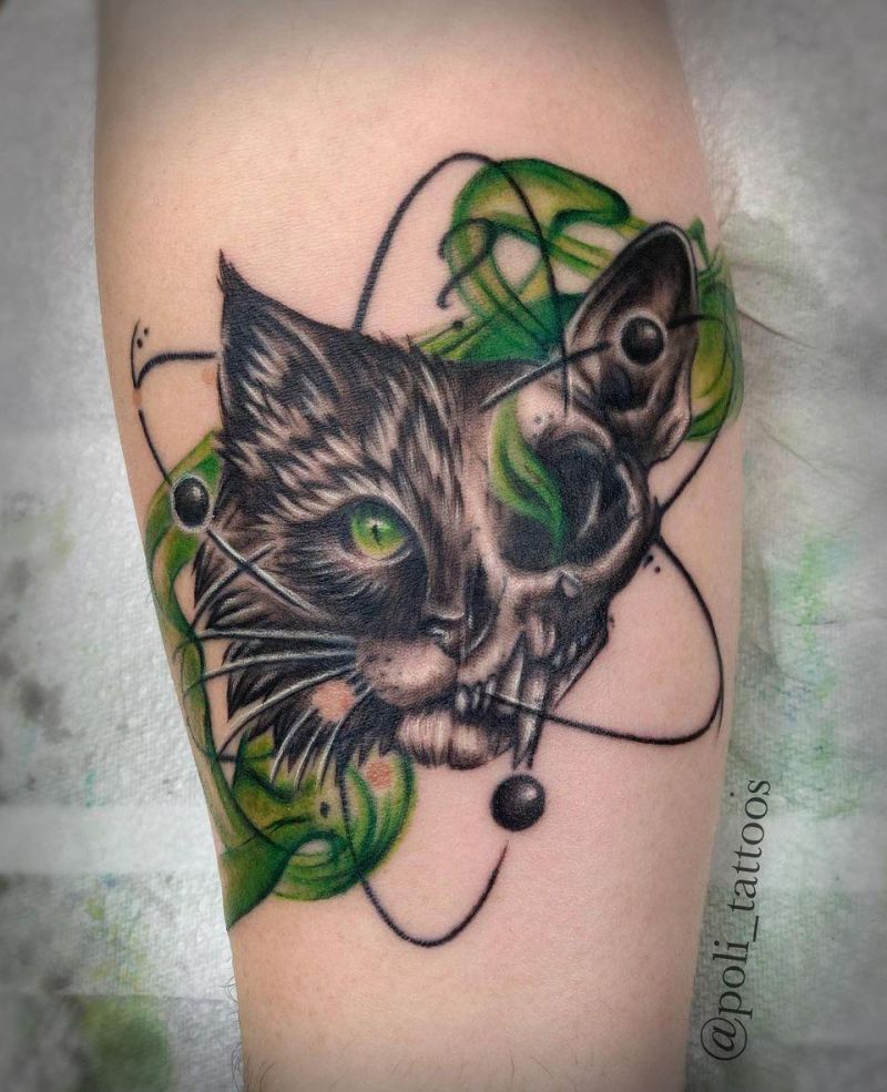 30 Pretty Cat Skull Tattoos You Will Love
