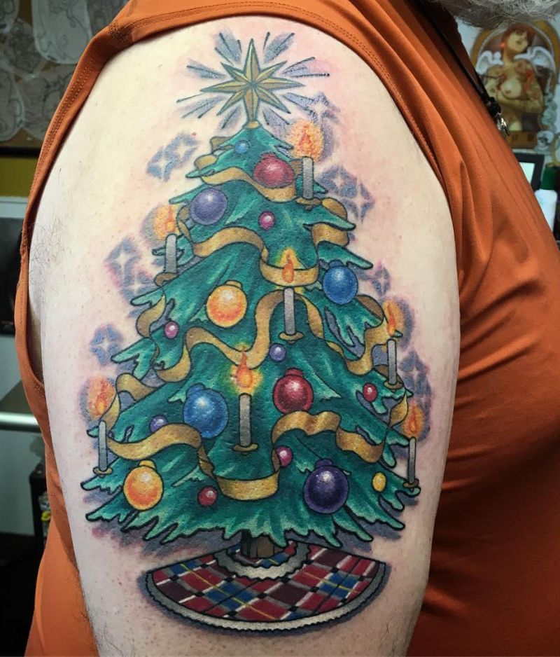 30 Pretty Christmas Tree Tattoos to Celebrate The Festival