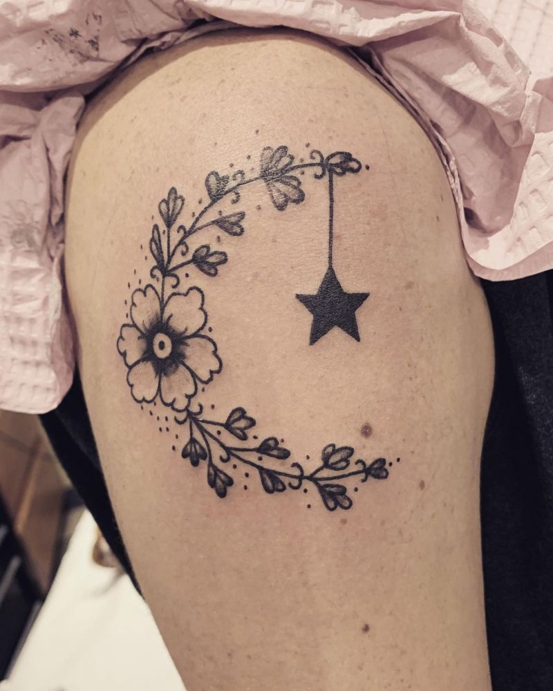 30 Pretty Floral Moon Tattoos Light Up Your Life