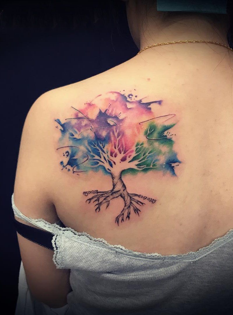 30 Pretty Watercolor Tree Tattoos You Want to Try