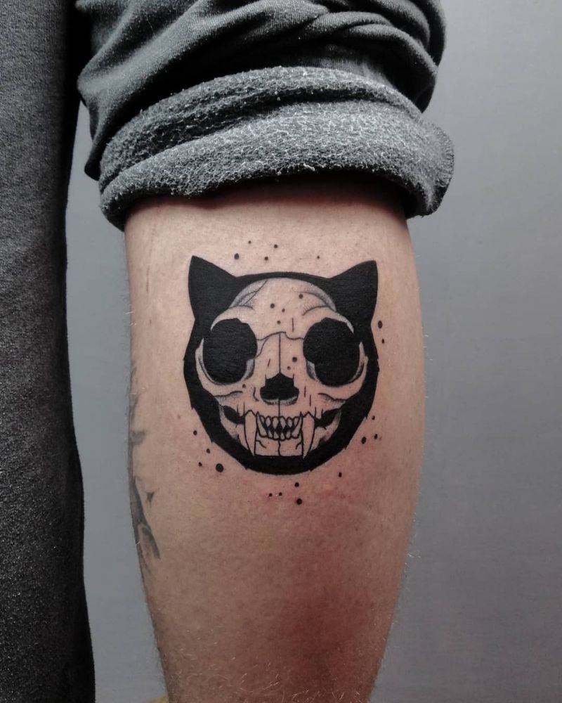 30 Pretty Cat Skull Tattoos You Will Love