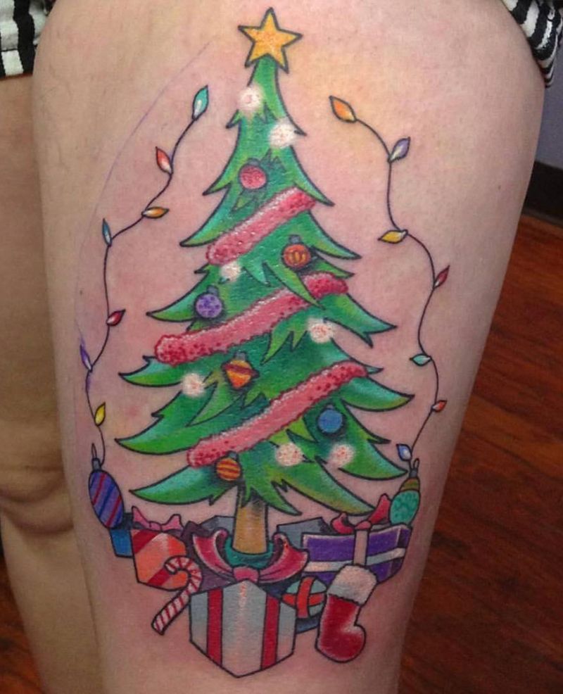 30 Pretty Christmas Tree Tattoos to Celebrate The Festival