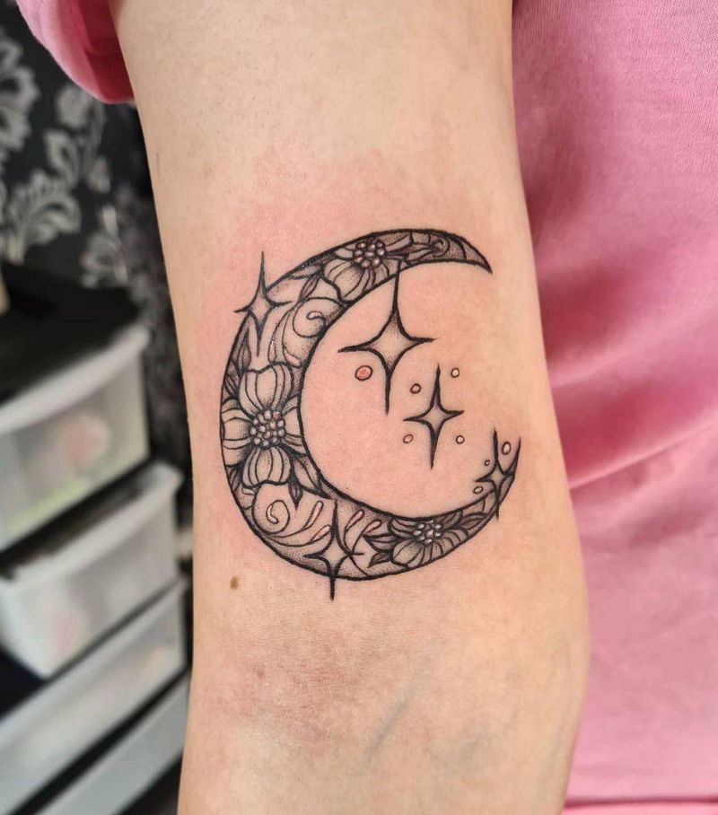 30 Pretty Floral Moon Tattoos Light Up Your Life