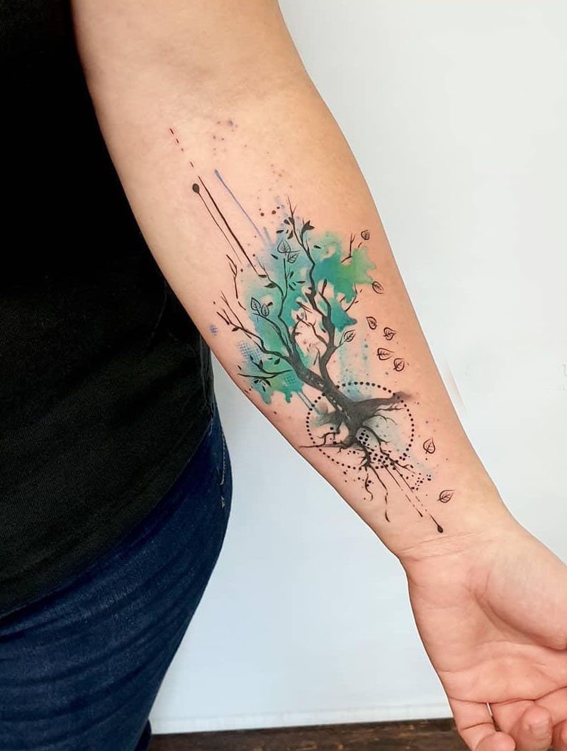 30 Pretty Watercolor Tree Tattoos You Want to Try