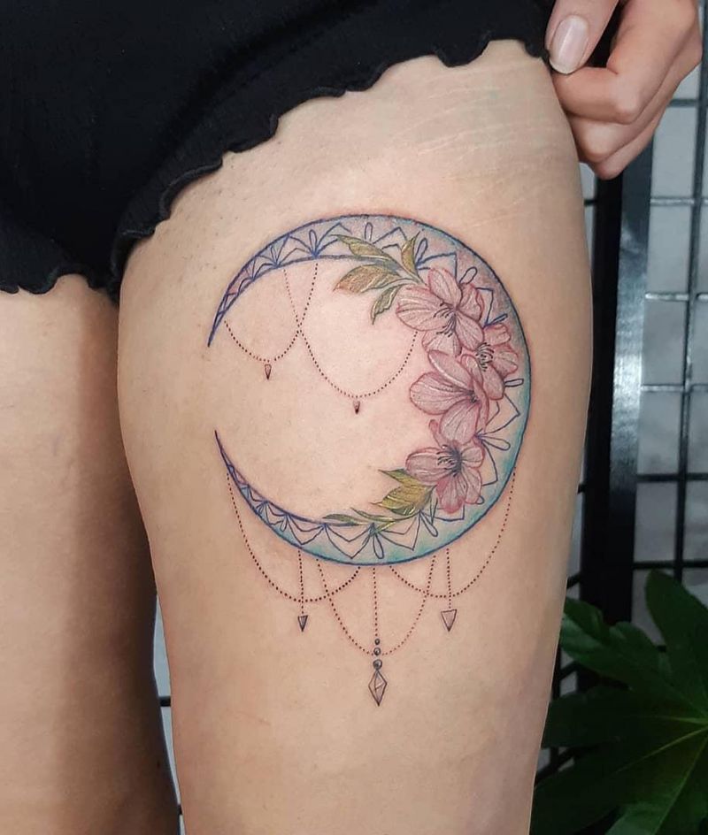 30 Pretty Floral Moon Tattoos Light Up Your Life