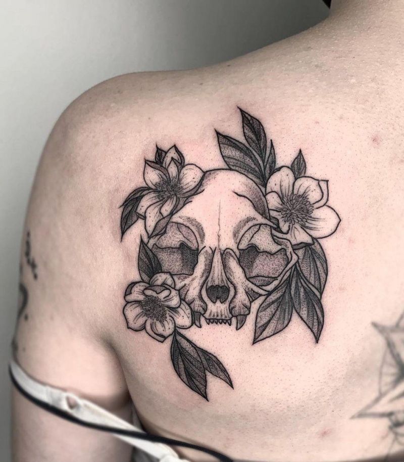 30 Pretty Cat Skull Tattoos You Will Love