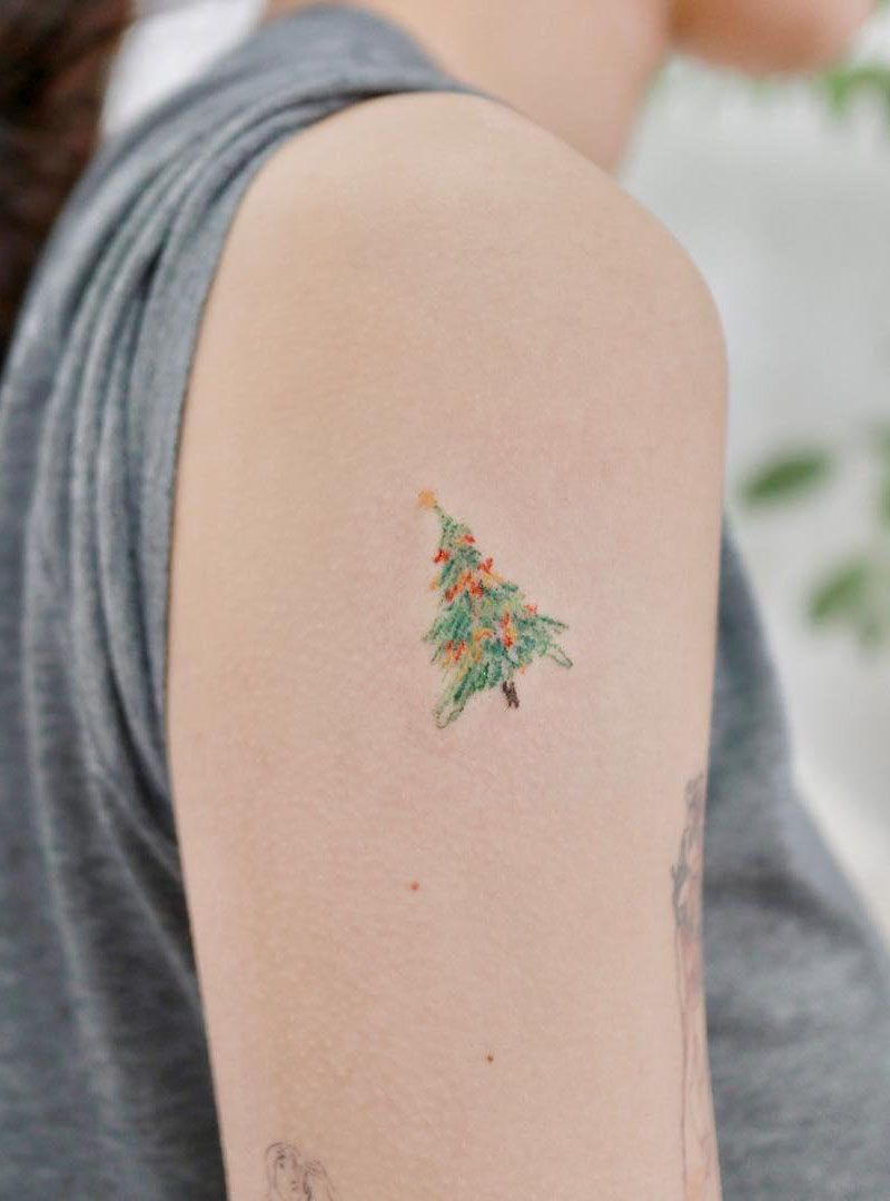 30 Pretty Christmas Tree Tattoos to Celebrate The Festival