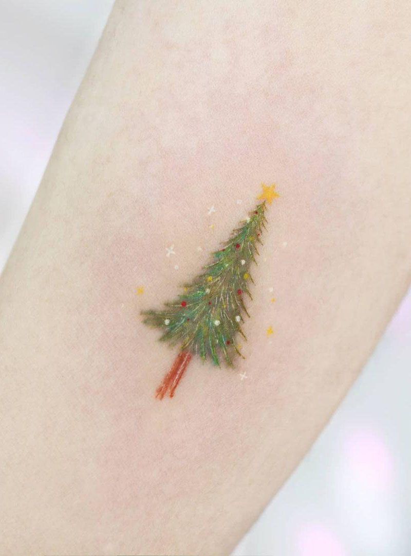 30 Pretty Christmas Tree Tattoos to Celebrate The Festival