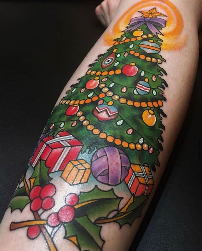 30 Pretty Christmas Tree Tattoos to Celebrate The Festival
