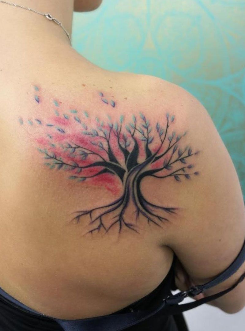 30 Pretty Watercolor Tree Tattoos You Want to Try