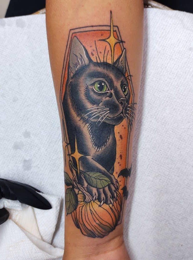 30 Pretty Black Cat Tattoos to Inspire You