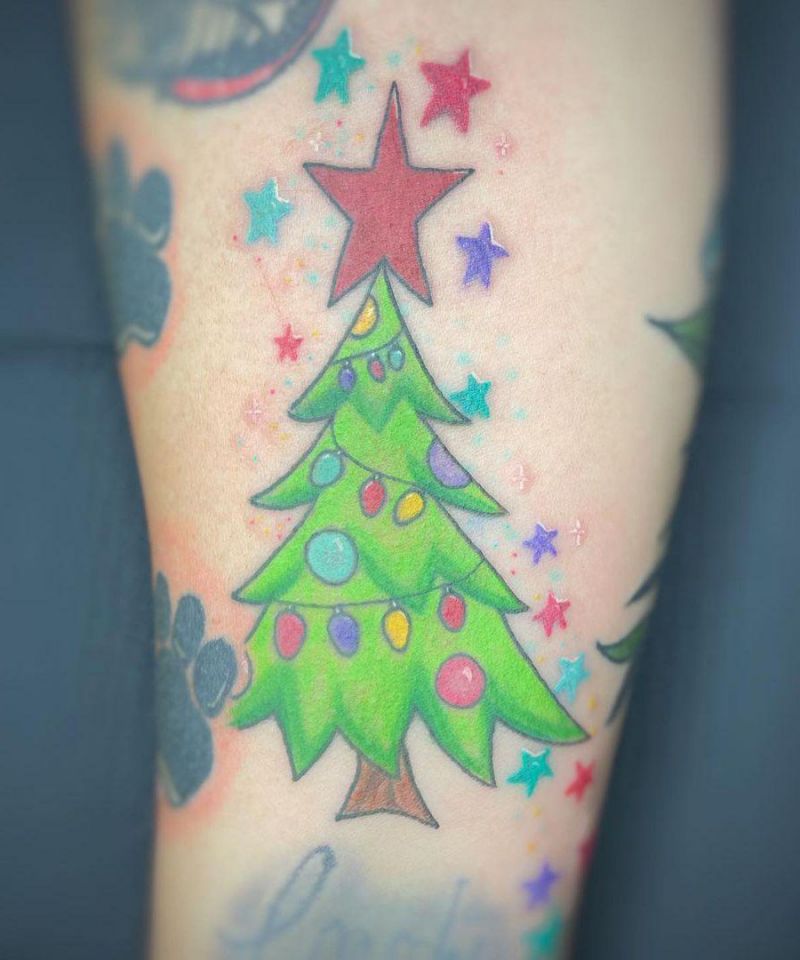 30 Pretty Christmas Tree Tattoos to Celebrate The Festival