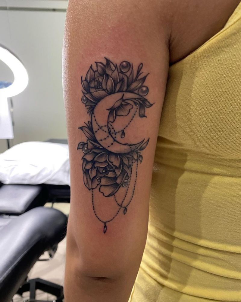 30 Pretty Floral Moon Tattoos Light Up Your Life