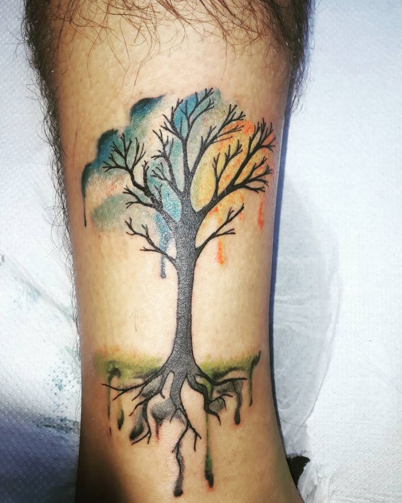 30 Pretty Watercolor Tree Tattoos You Want to Try