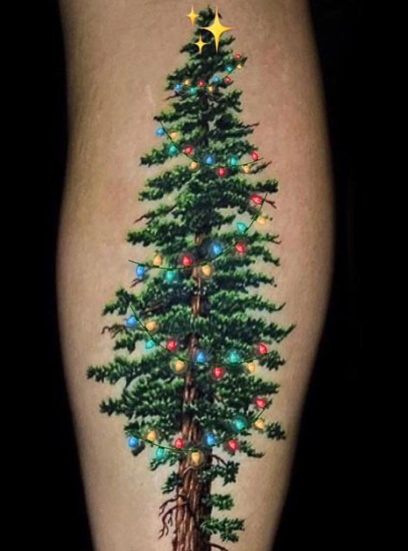 30 Pretty Christmas Tree Tattoos to Celebrate The Festival