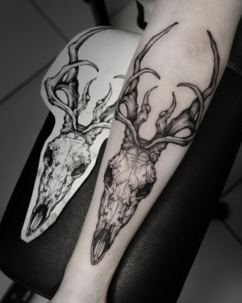 30 Pretty Deer Skull Tattoos Make You More Attractive