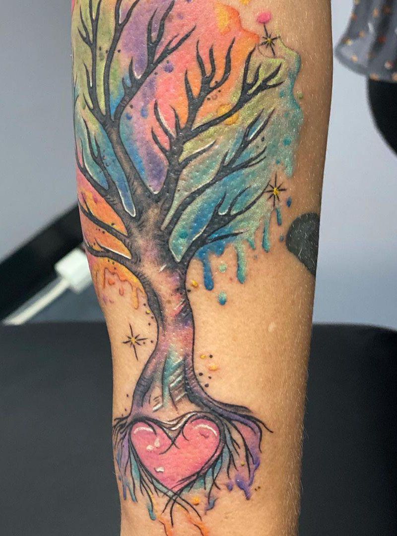 30 Pretty Watercolor Tree Tattoos You Want to Try