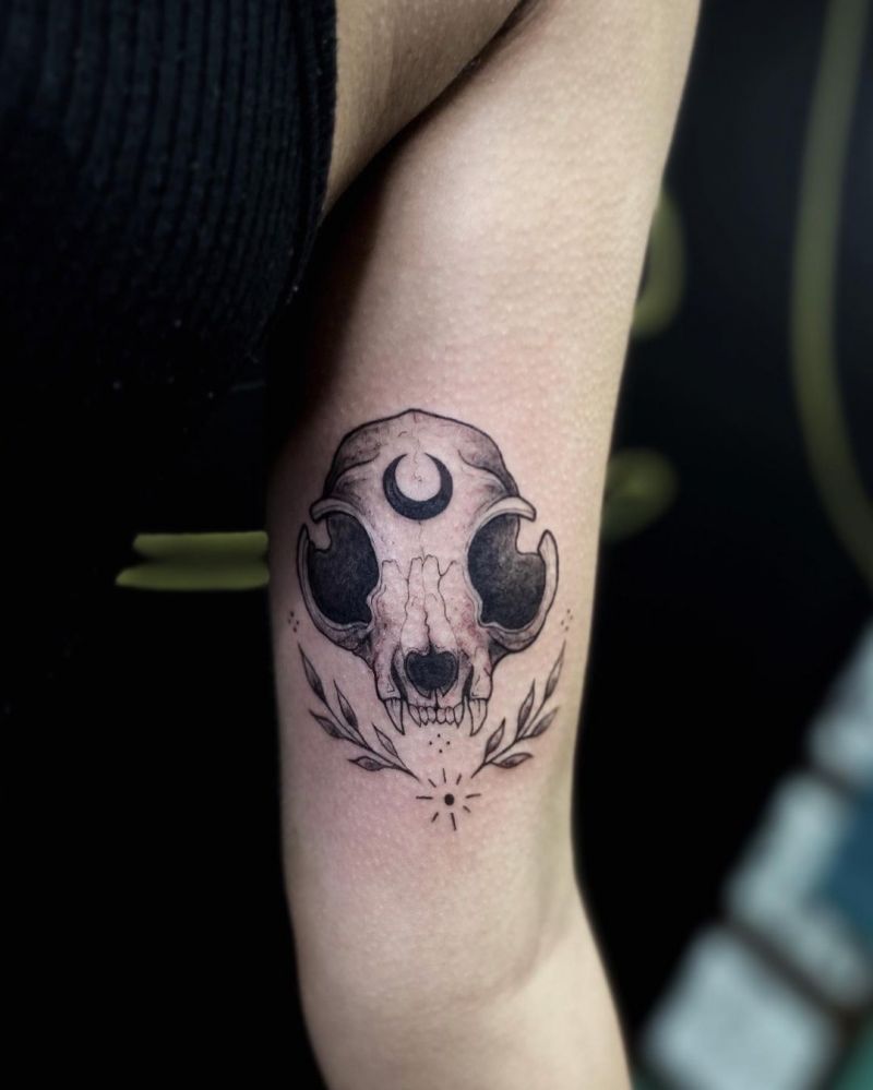 30 Pretty Cat Skull Tattoos You Will Love