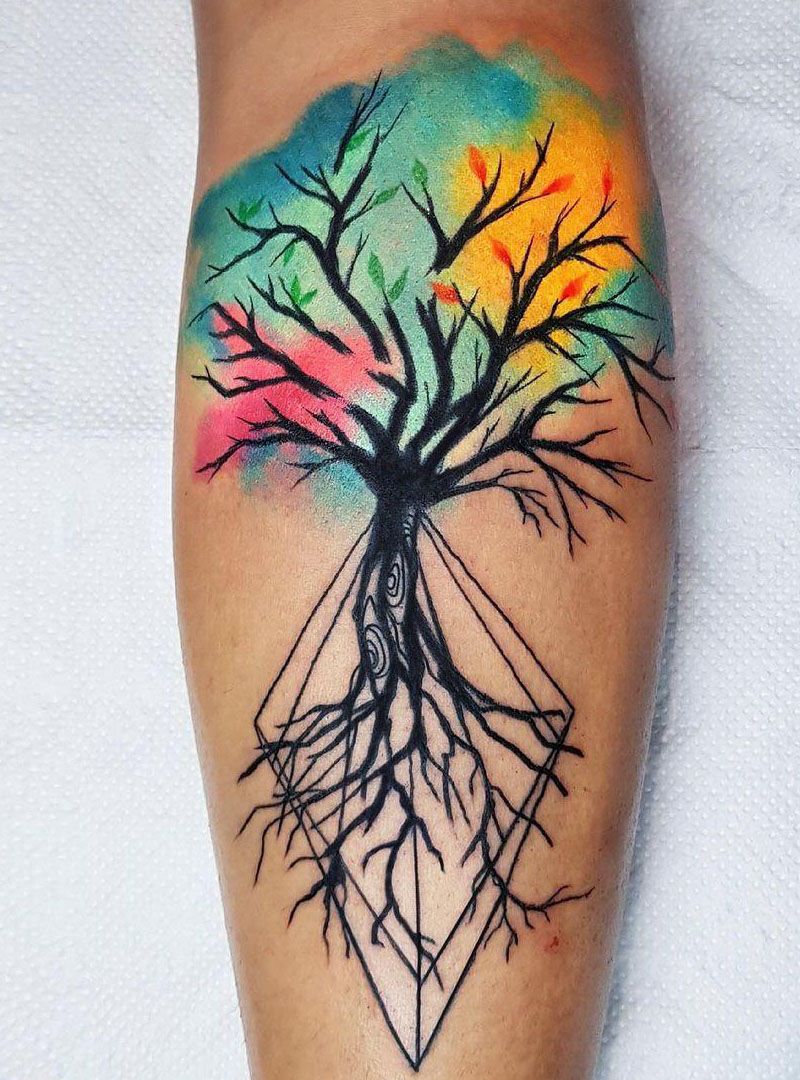 30 Pretty Watercolor Tree Tattoos You Want to Try