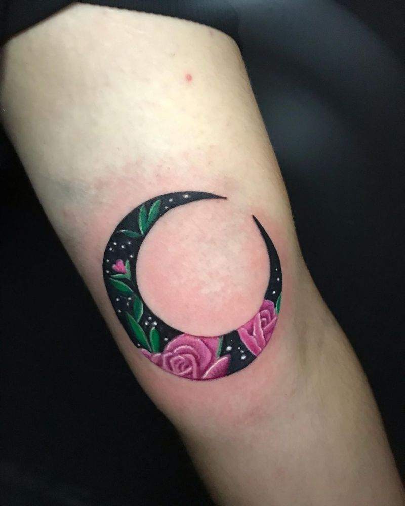 30 Pretty Floral Moon Tattoos Light Up Your Life