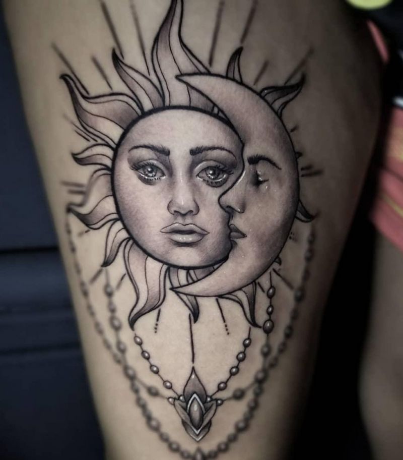 30 Pretty Sun and moon Tattoos Show Your Temperament