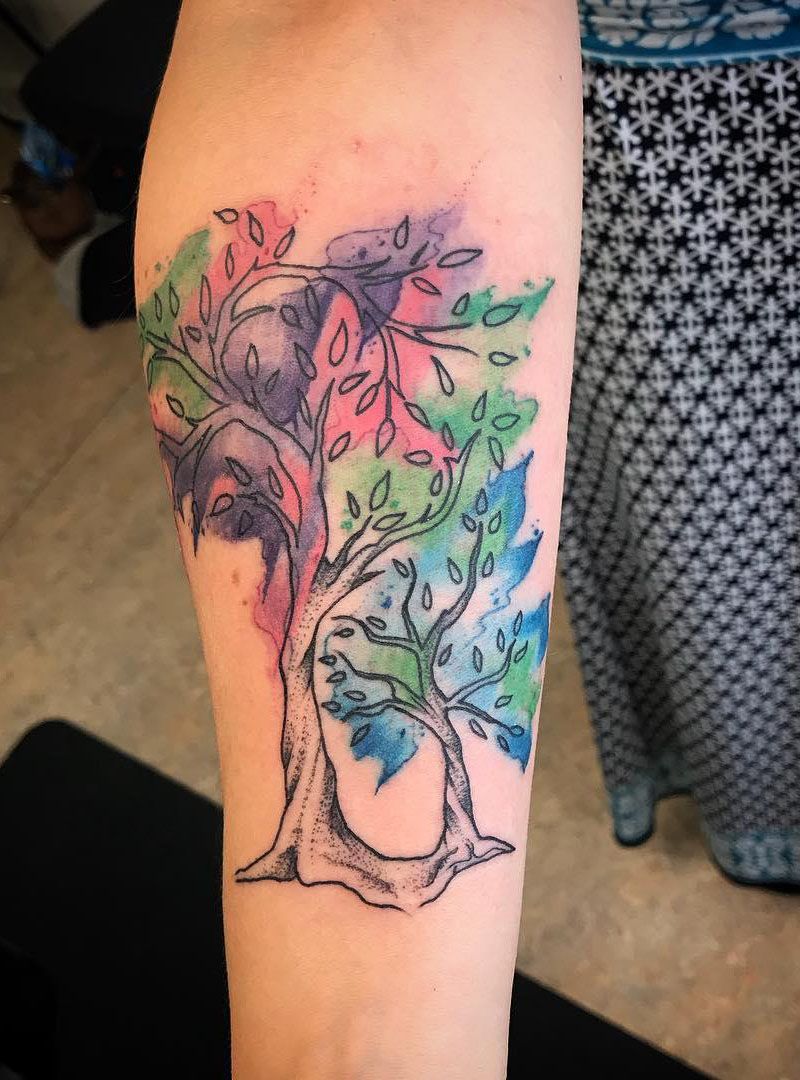 30 Pretty Watercolor Tree Tattoos You Want to Try