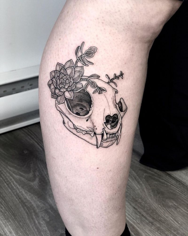 30 Pretty Cat Skull Tattoos You Will Love