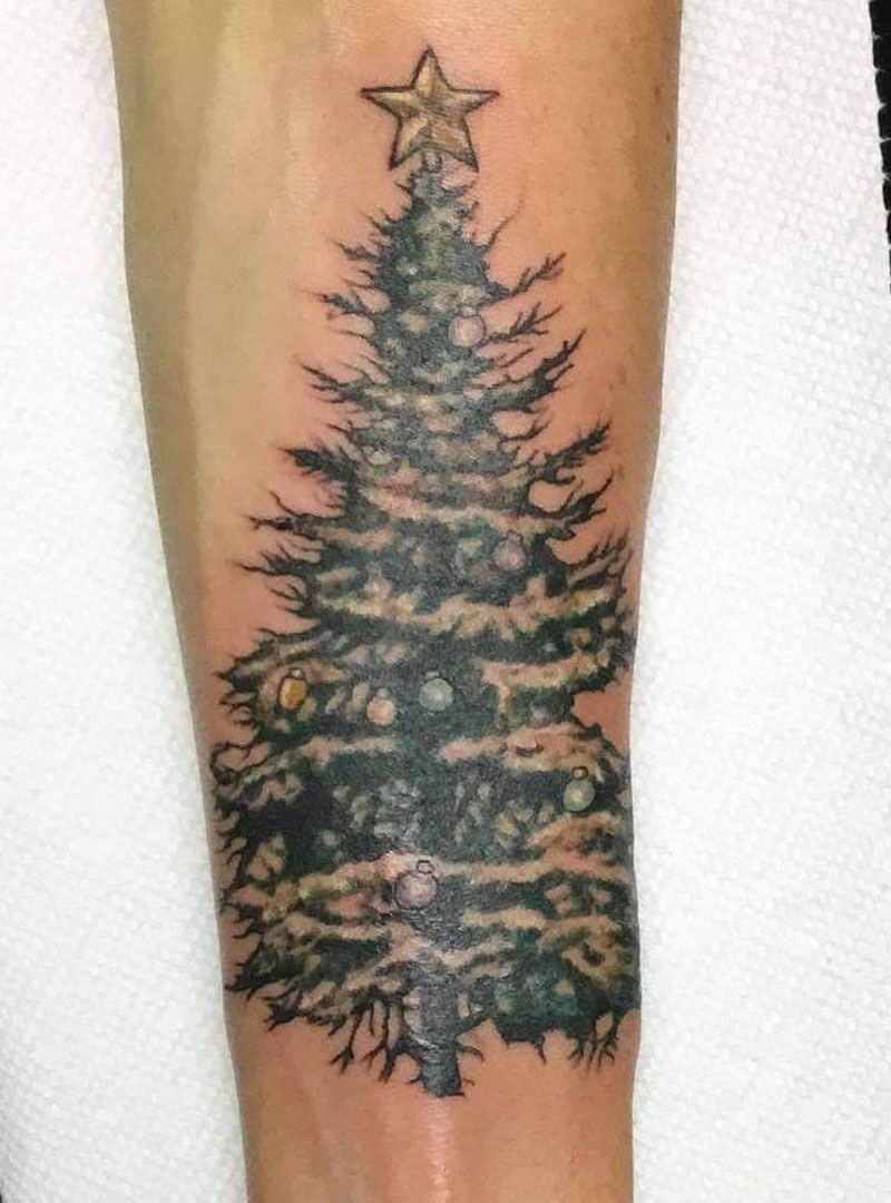 30 Pretty Christmas Tree Tattoos to Celebrate The Festival