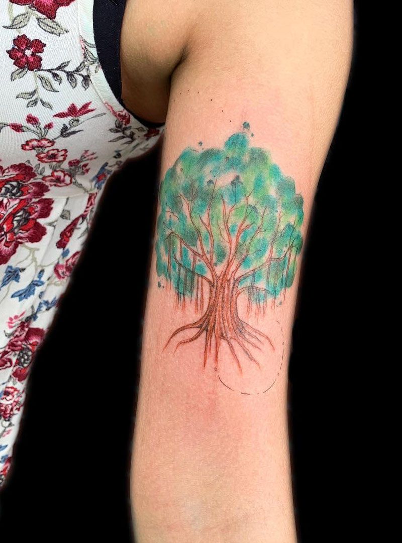 30 Pretty Watercolor Tree Tattoos You Want to Try