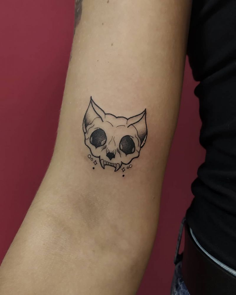 30 Pretty Cat Skull Tattoos You Will Love