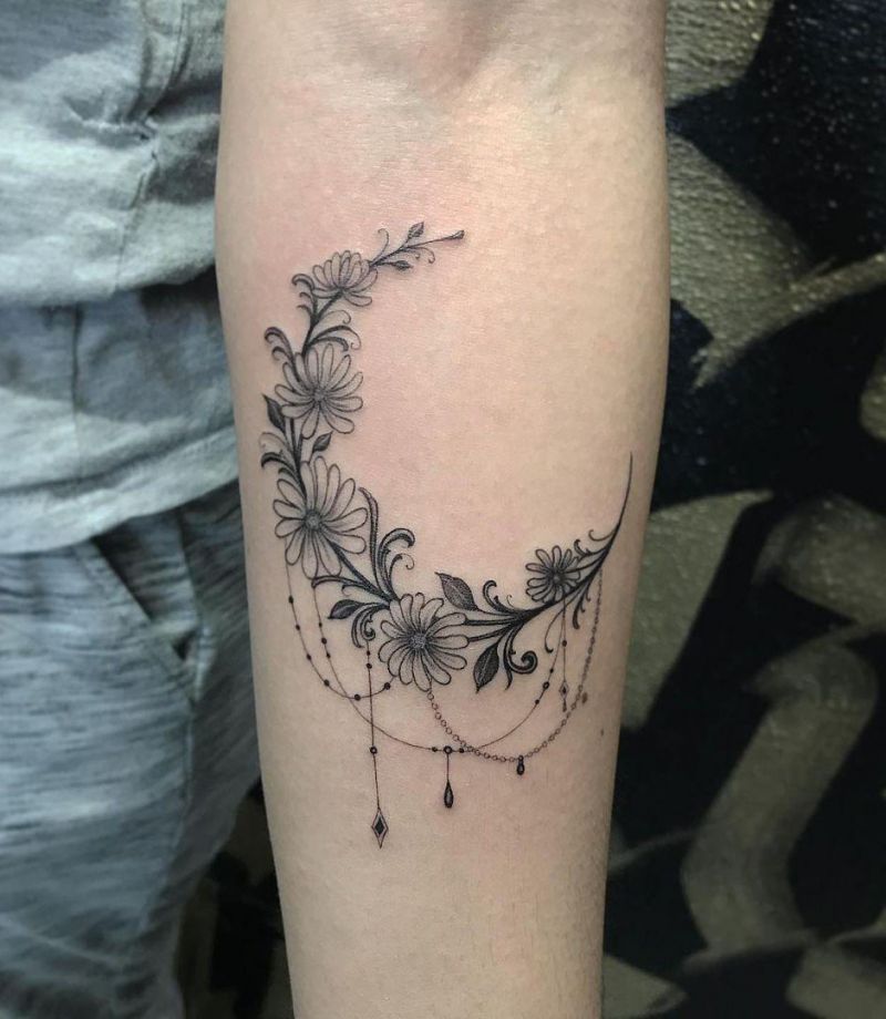 30 Pretty Floral Moon Tattoos Light Up Your Life