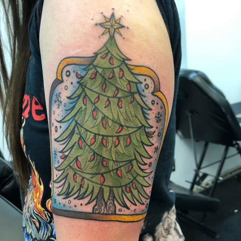 30 Pretty Christmas Tree Tattoos to Celebrate The Festival