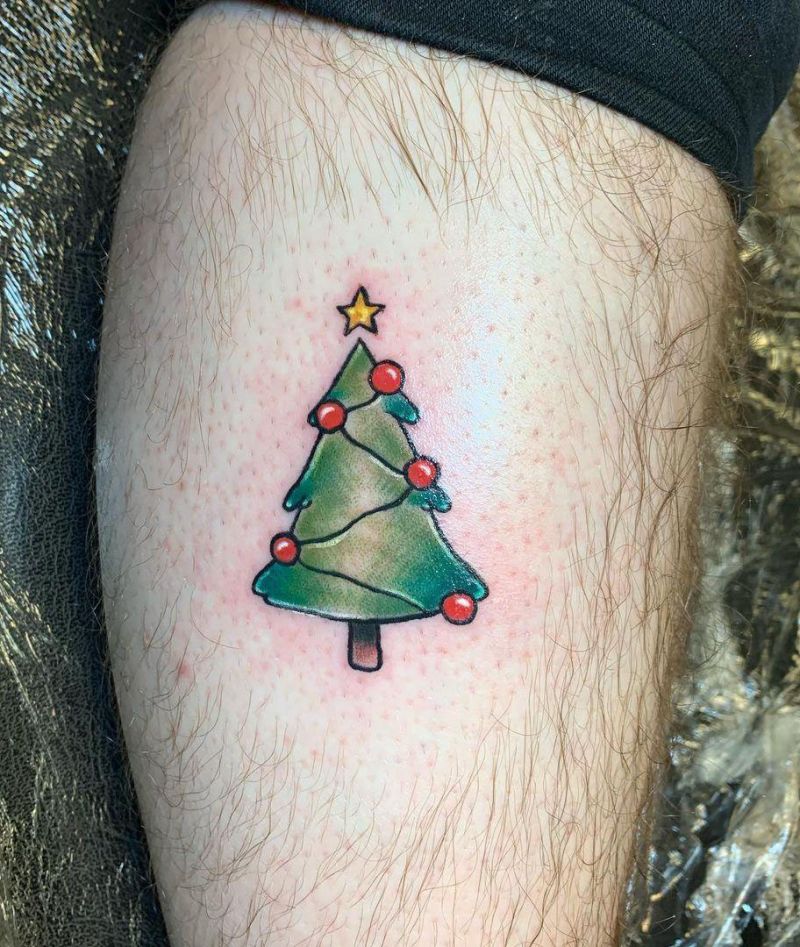 30 Pretty Christmas Tree Tattoos to Celebrate The Festival