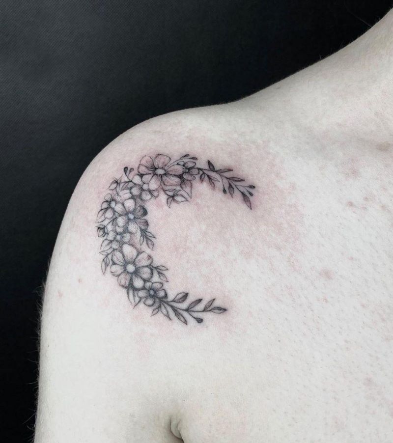 30 Pretty Floral Moon Tattoos Light Up Your Life