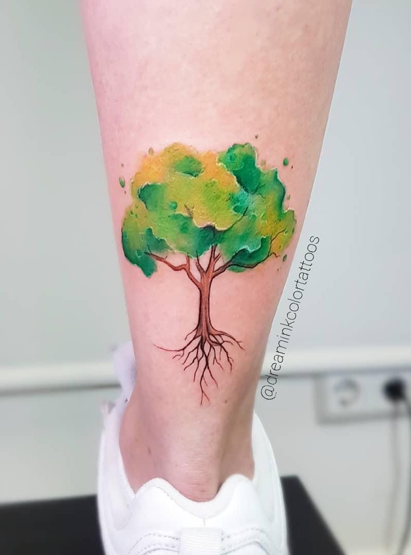 30 Pretty Watercolor Tree Tattoos You Want to Try