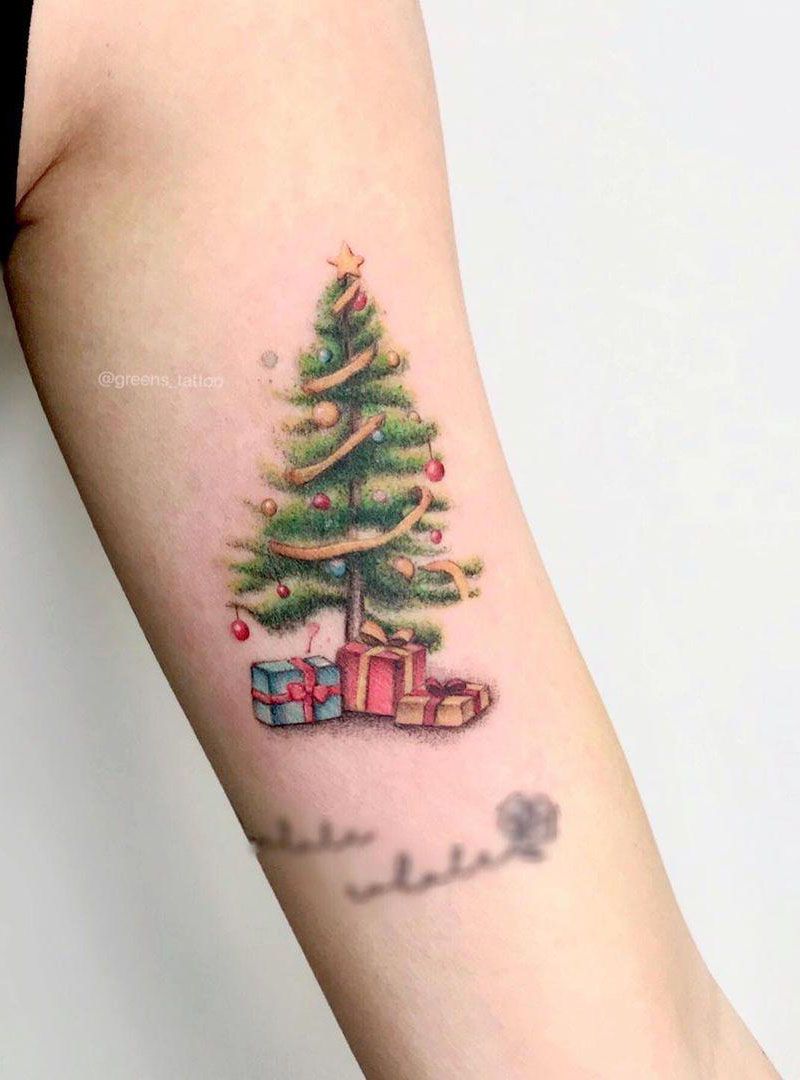 30 Pretty Christmas Tree Tattoos to Celebrate The Festival