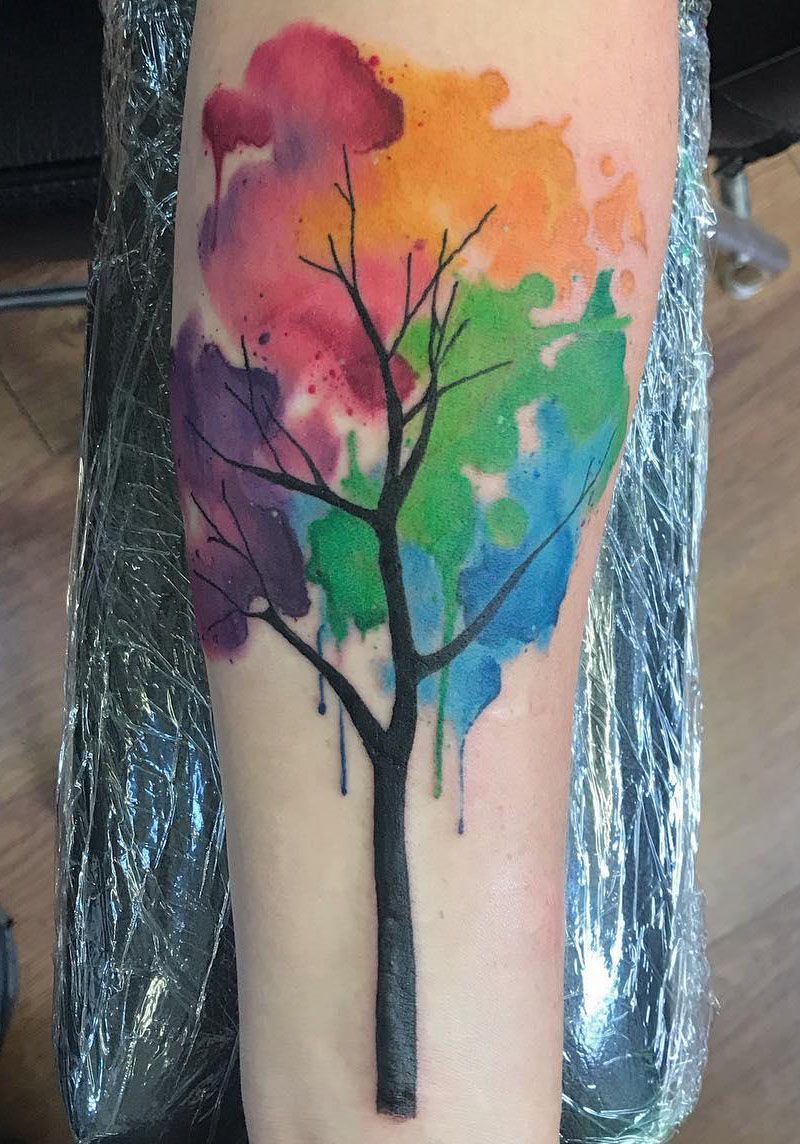 30 Pretty Watercolor Tree Tattoos You Want to Try