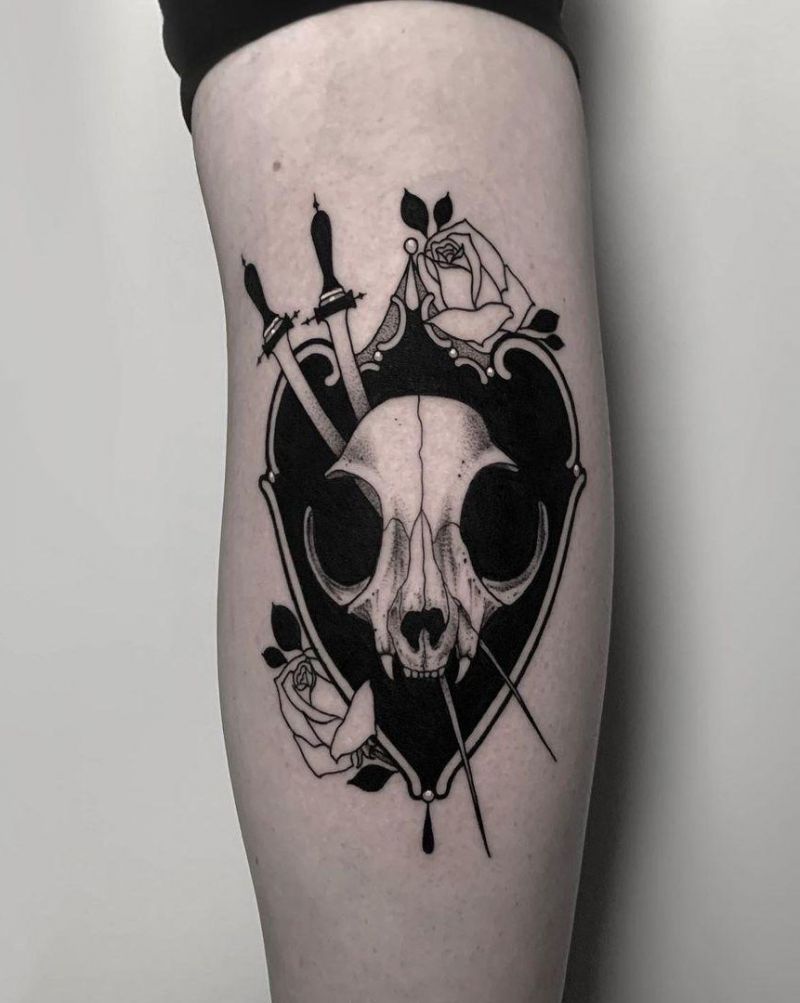 30 Pretty Cat Skull Tattoos You Will Love