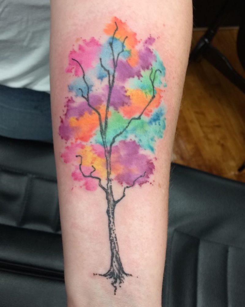 30 Pretty Watercolor Tree Tattoos You Want to Try