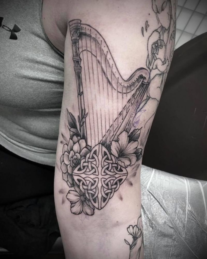 30 Pretty Harp Tattoos You Will Love