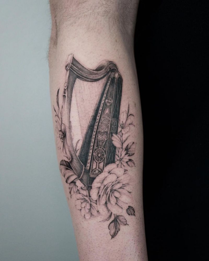 30 Pretty Harp Tattoos You Will Love