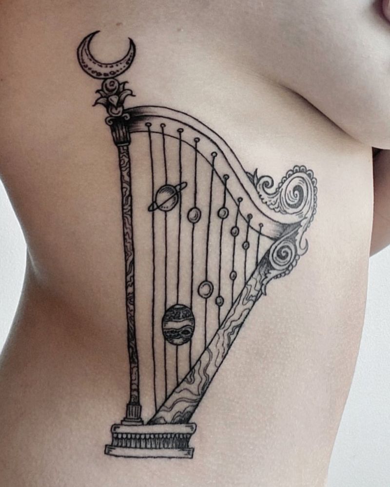 30 Pretty Harp Tattoos You Will Love