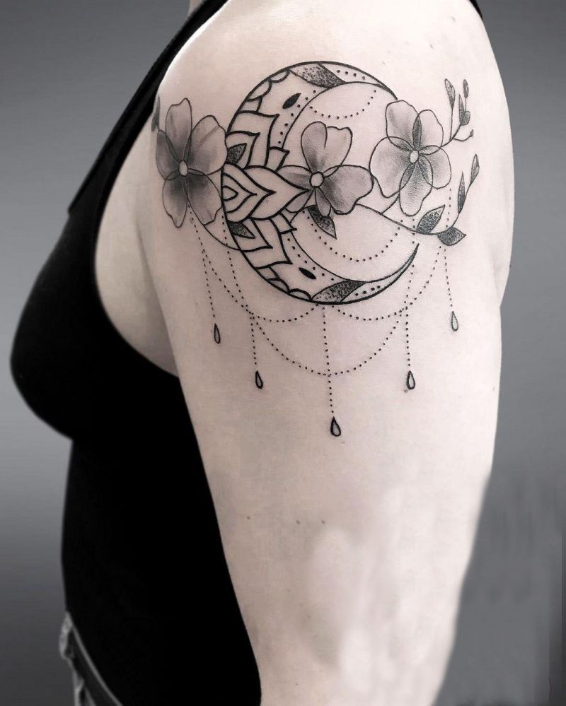 30 Pretty Mandala Moon Tattoos You Will Love