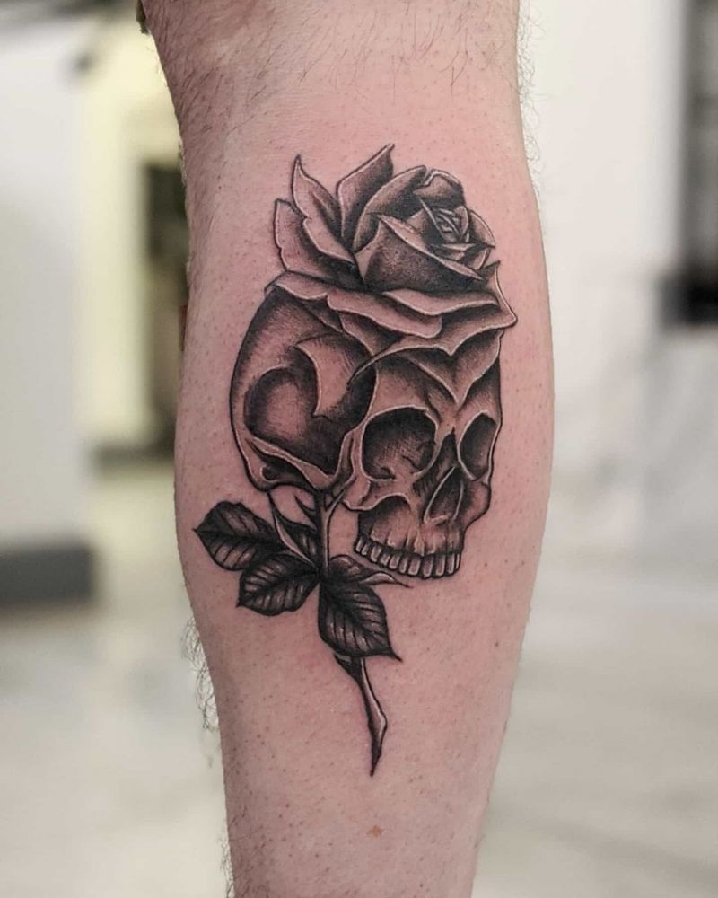 30 Pretty Rose Skull Tattoos to Inspire You