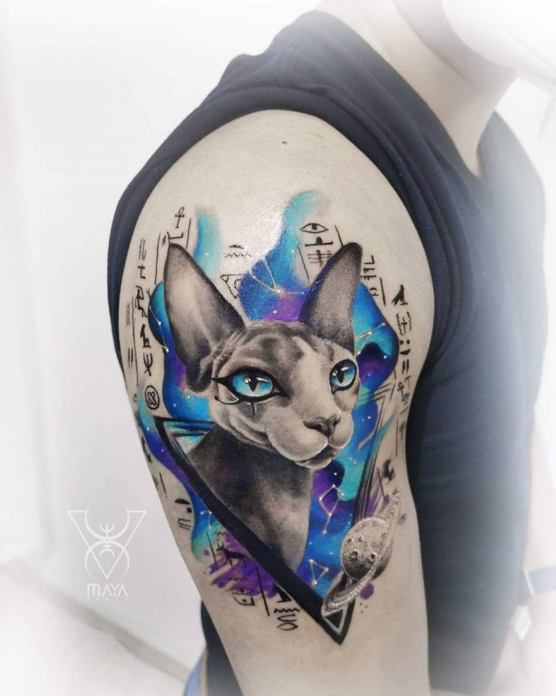 30 Pretty Sphinx Cat Tattoos to Inspire You